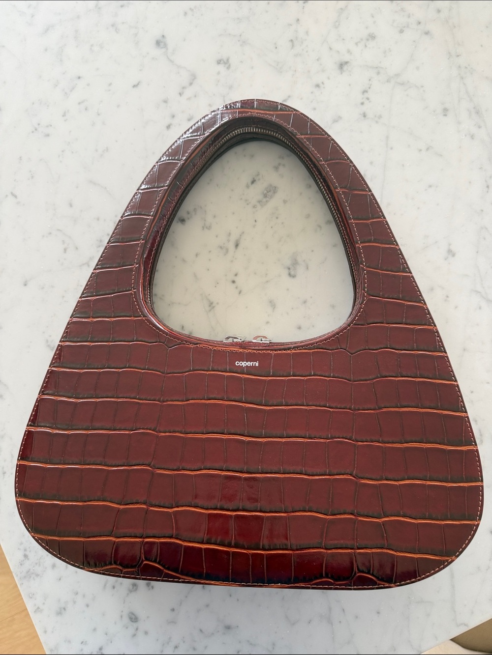 Coperni Maroon Croc-Embossed Top-Handle Bag